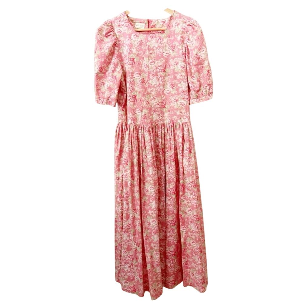 LAURA ASHLEY | Vintage Pink Floral Cottagecore Puffed Dress Modest Prairie | 14‎